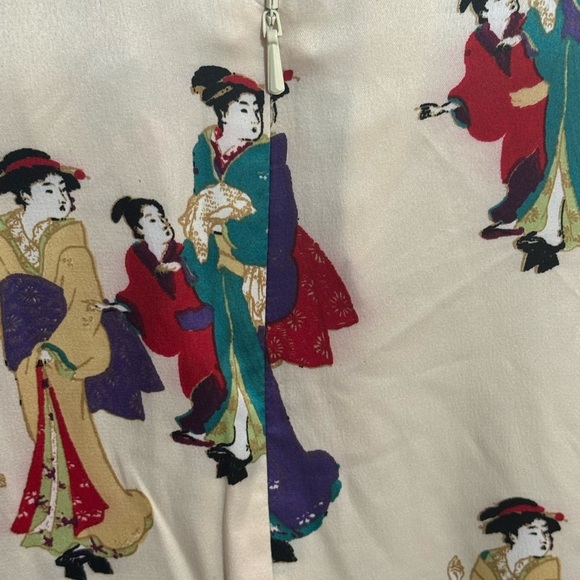 N Natori Geisha Printed Satin Zip Caftan Dress Size M Mandarin Soft Casual PJ’s - Picture 6 of 11